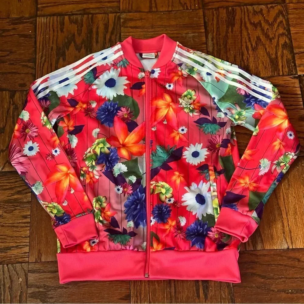 adidas floral Athletic Jacket Full zip L - Picture 3 of 9